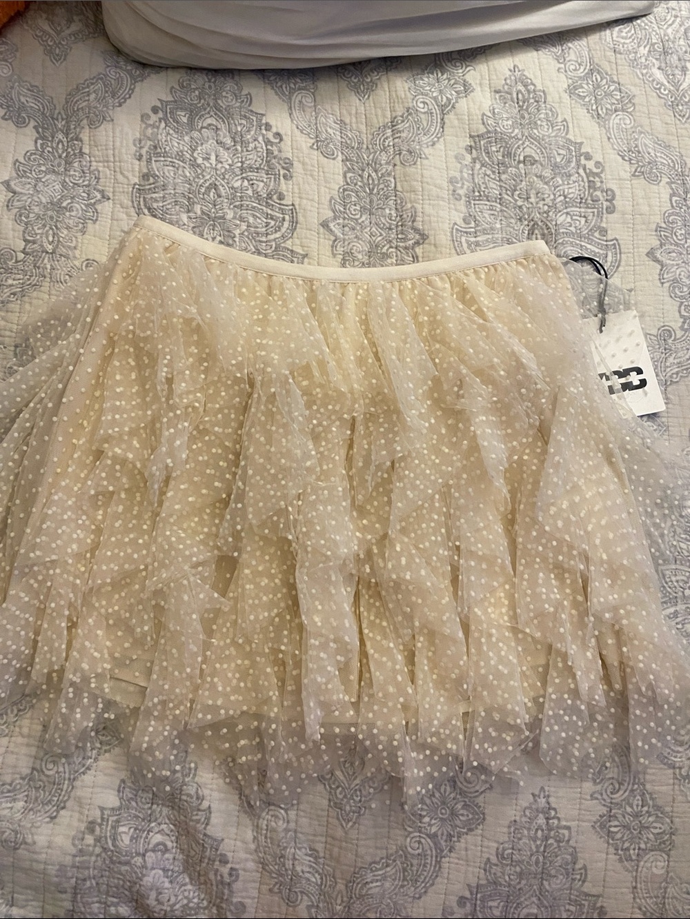 KBB Tiered Polka Dot Tulle Mini Skirt in Cream